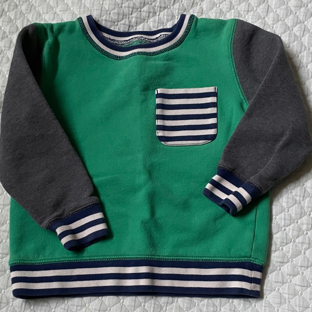 Mini Boden Green and Gray Sweatshirt with Striped Accents